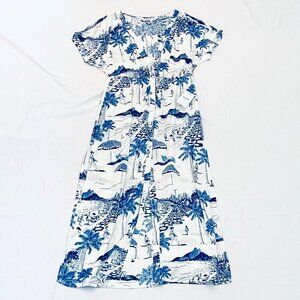 NWT Paulo Mariotti dress beach cover Womens Petite blue white midi button front